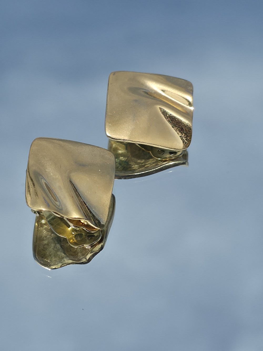 Vintage Givenchy Gold Sculptural Square Clip On Earrings Paris New York